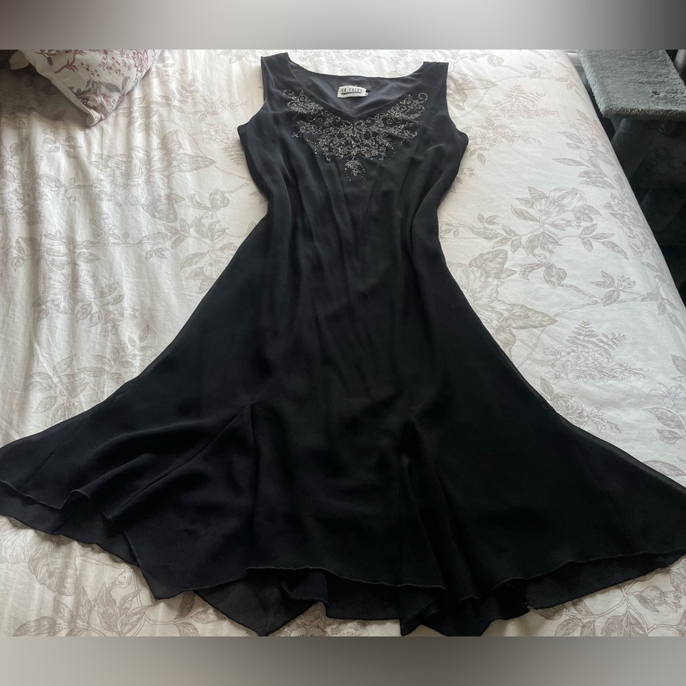 Vintage 90s Black Chiffon Handkerchief Hem Slip Dress 12 Whimsigoth Fairy Formal